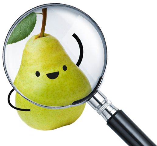 A magnifying glass on a Pear